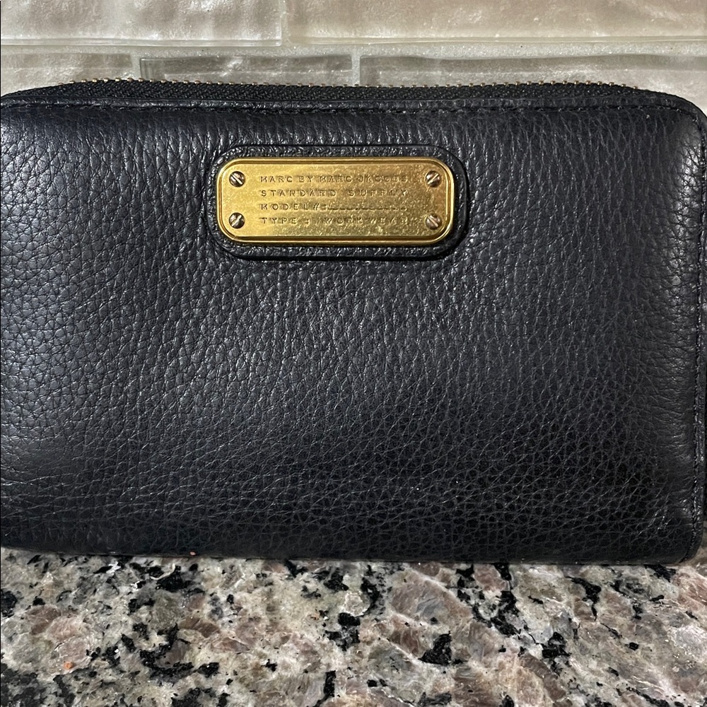 Marc By Marc Jacobs Black Leather Wristlet/Wallet with Gold Plate